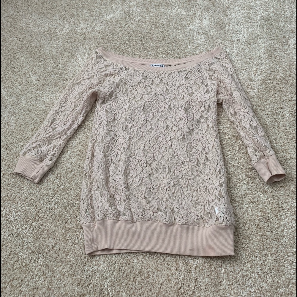 baby pink sheer lace shirt